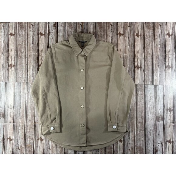 EILEEN FISHER Garment-Dyed cotton Utility Shirt Jacket sz S color reed NWOT $178 - Picture 2 of 7